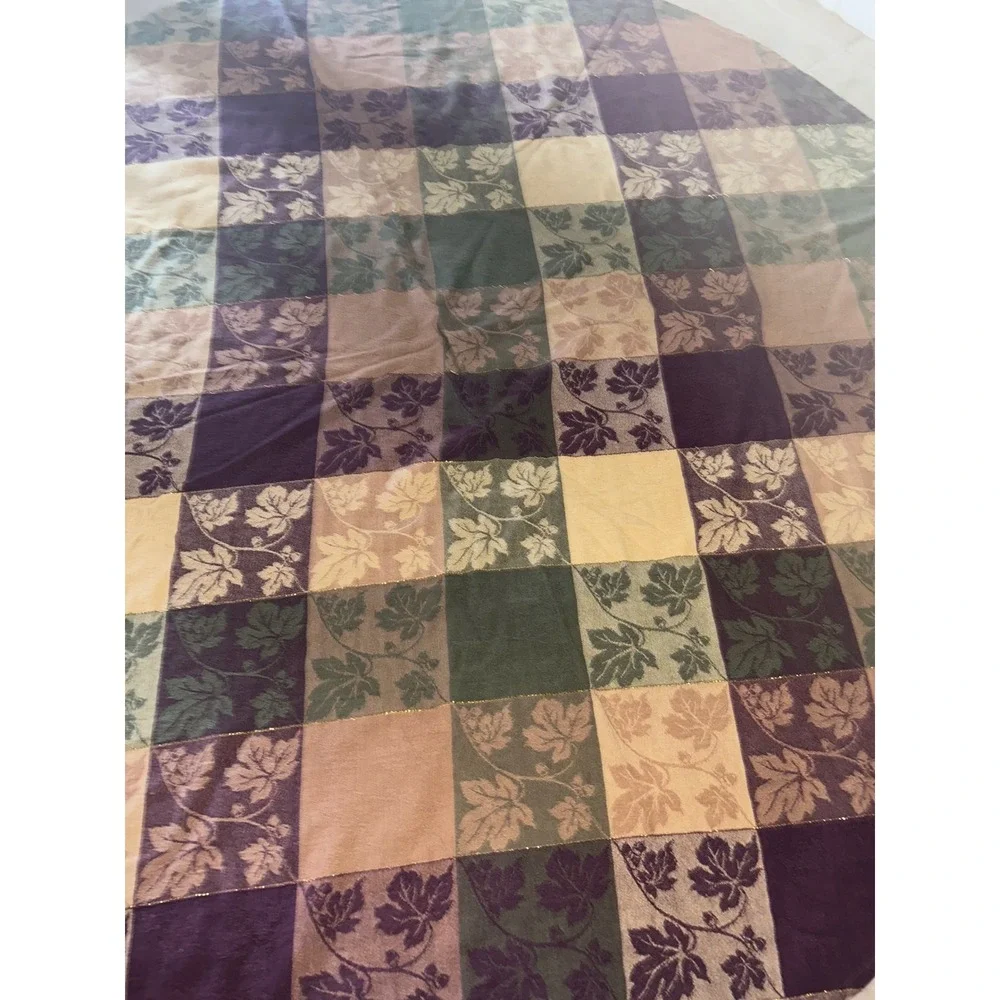 Oblong/Round Patchwork Leaf Jacquard Tablecloth Autumn Harvest Gold Metallic Vtg